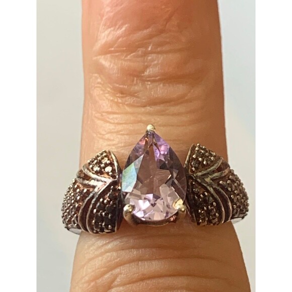 Amethyst rose gold vermeil teardrop ring size 6.25 925 - Picture 5 of 12